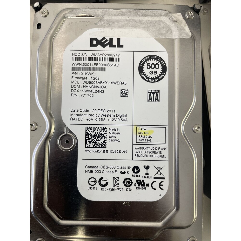 DELL 01kwkj  WD RE4 WD5003ABYX 500GB 7200RPM 64MB SATA 3.5" Hard Drive